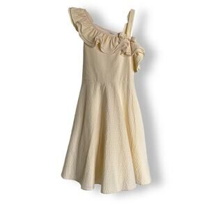 Bonnie Jean Girls Dress Size 12 Yellow Ruffle Seersucker One Shoulder Easter NEW